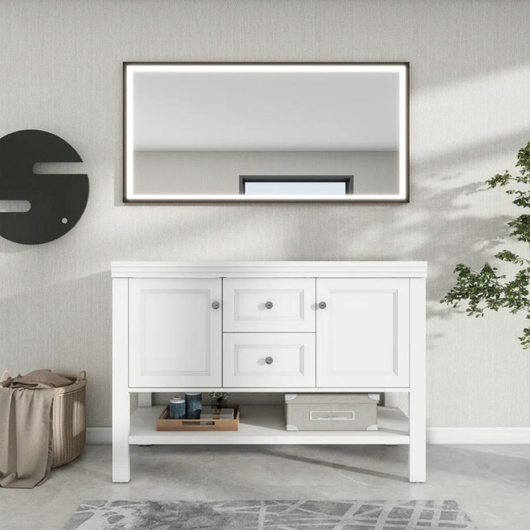 White Freestanding Double Sink Bathroom Vanity Base with Shelves and Drawers