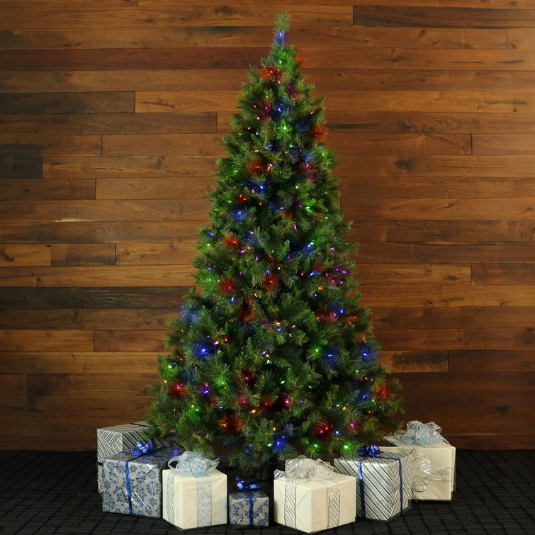 7.5-Foot Green Pine Christmas Tree with Multicolor LED Lights