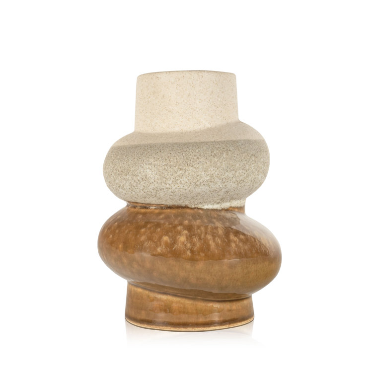 Small Beige and Brown Ceramic Decorative Table Vase