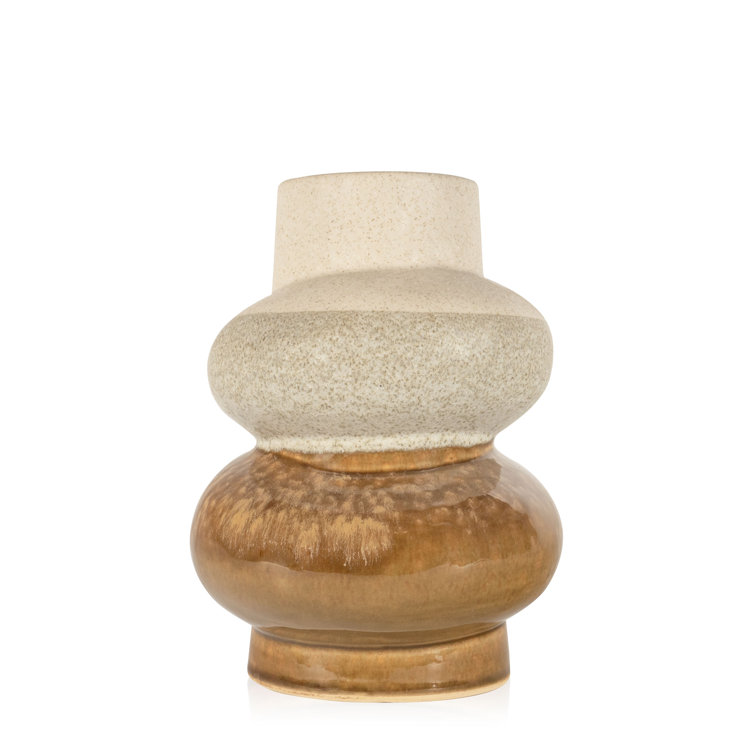 Small Beige and Brown Ceramic Decorative Table Vase