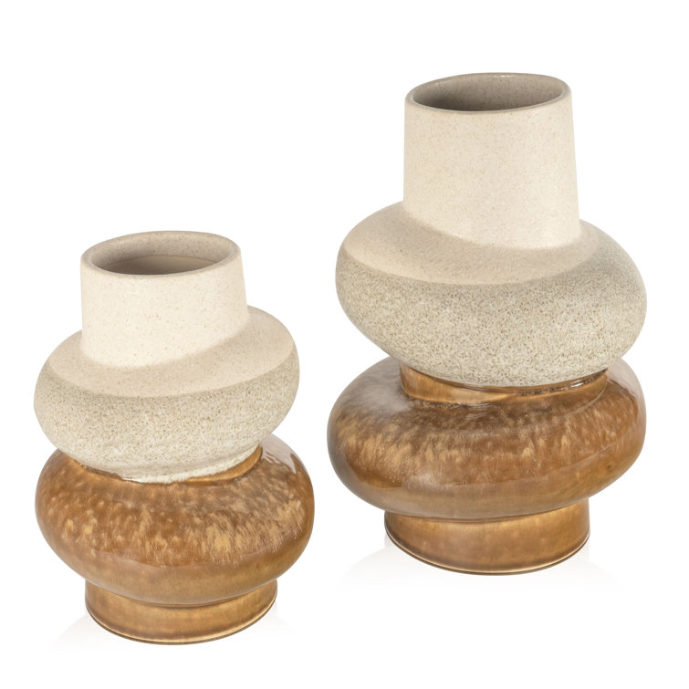 Small Beige and Brown Ceramic Decorative Table Vase