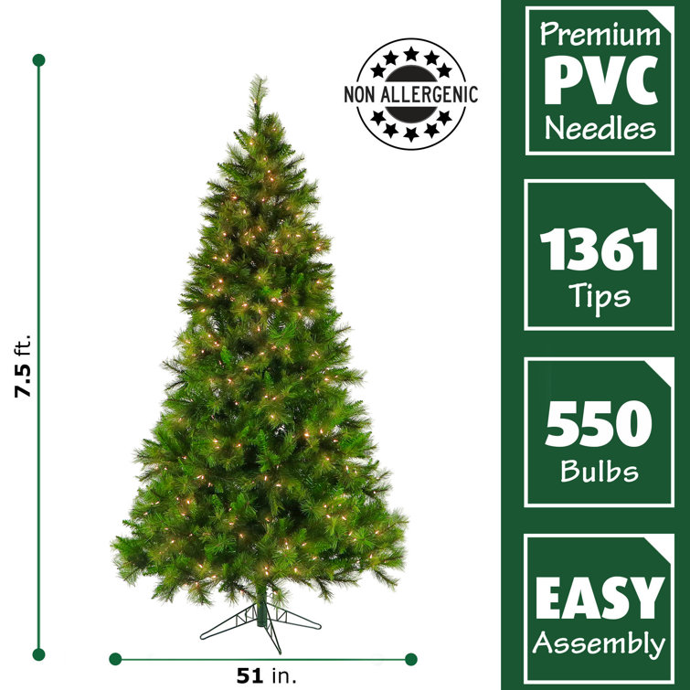 7.5-Foot Pre-Lit Green Pine Artificial Christmas Tree with White Lights