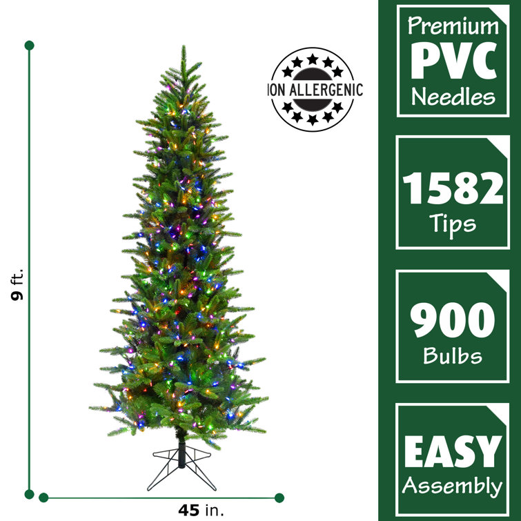 Carmel 9-Ft Slim Pine Artificial Christmas Tree with Multicolor LED Lights