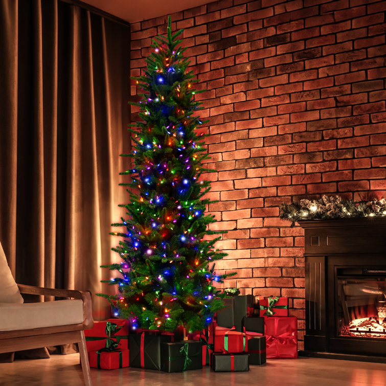 Carmel 9-Ft Slim Pine Artificial Christmas Tree with Multicolor LED Lights