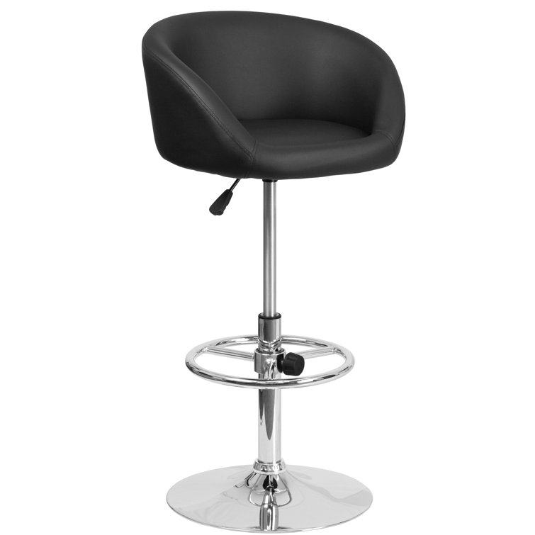 Modern Adjustable Black Vinyl Swivel Barstool with Chrome Base
