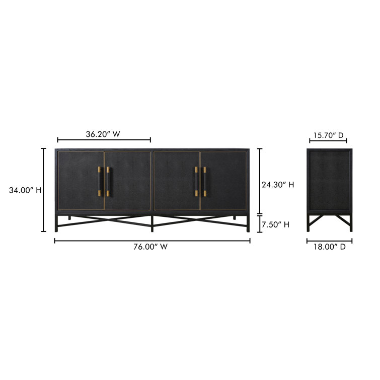 Meera 76" Black Oak Sideboard with Brass Accents