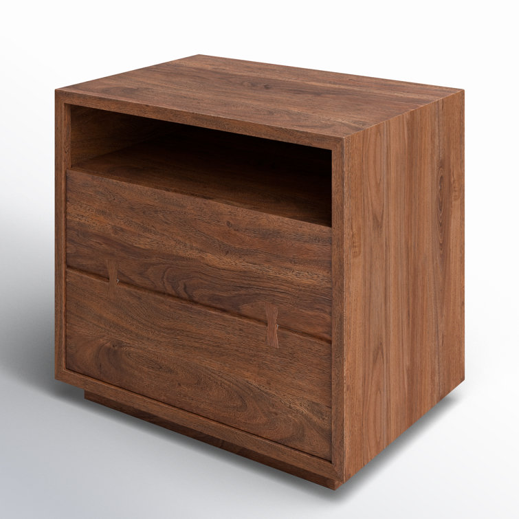 Rustic Brown Mango Wood 26" Nightstand with Iron Base
