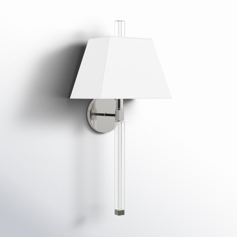 Elegant Polished Nickel Single-Light Sconce with White Silk Shade