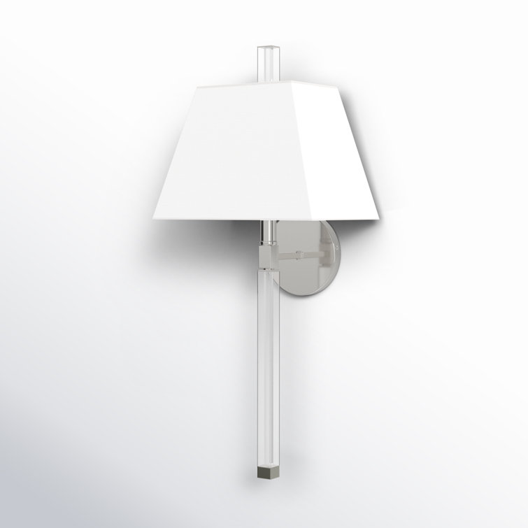 Elegant Polished Nickel Single-Light Sconce with White Silk Shade