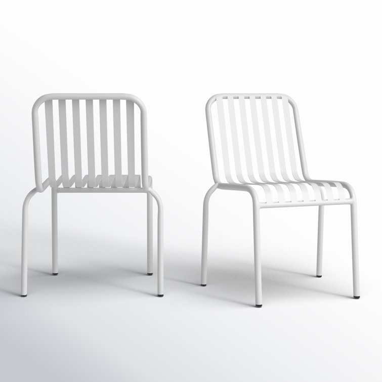 White Powder Coated Steel Armless Outdoor Dining Chairs, Set of 2