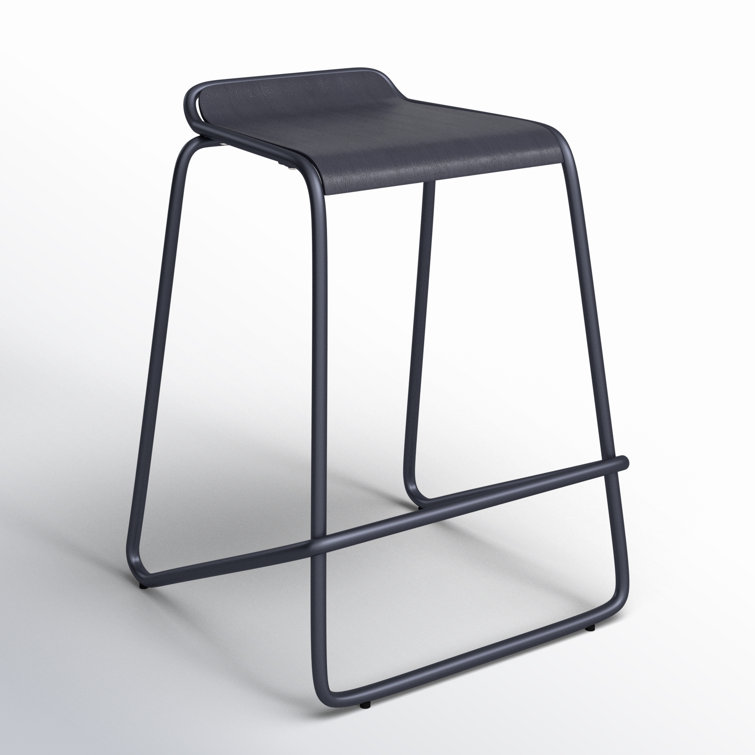Navy and Wood Stackable Counter Stool with Metal Legs
