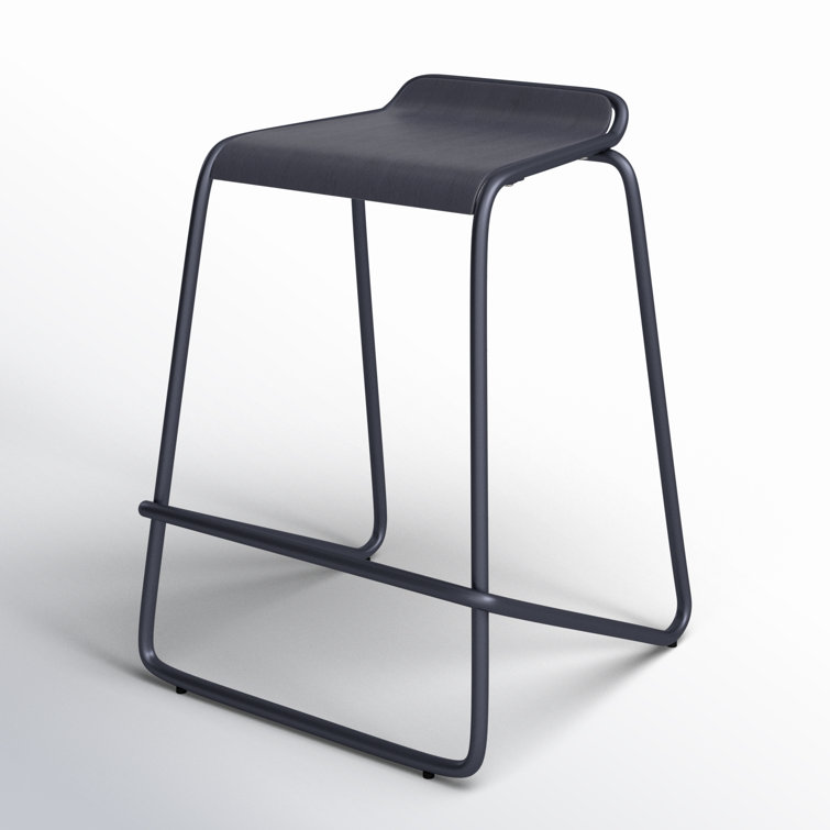 Navy and Wood Stackable Counter Stool with Metal Legs
