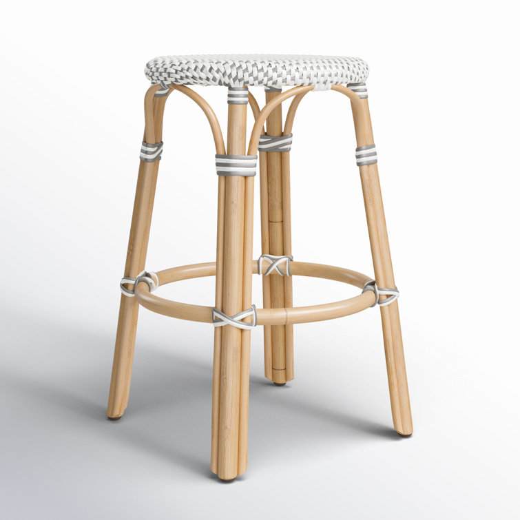 Gray and White Rattan Backless Counter Stool