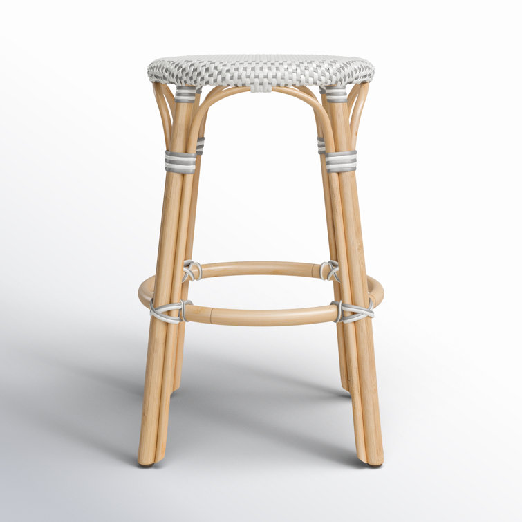 Gray and White Rattan Backless Counter Stool