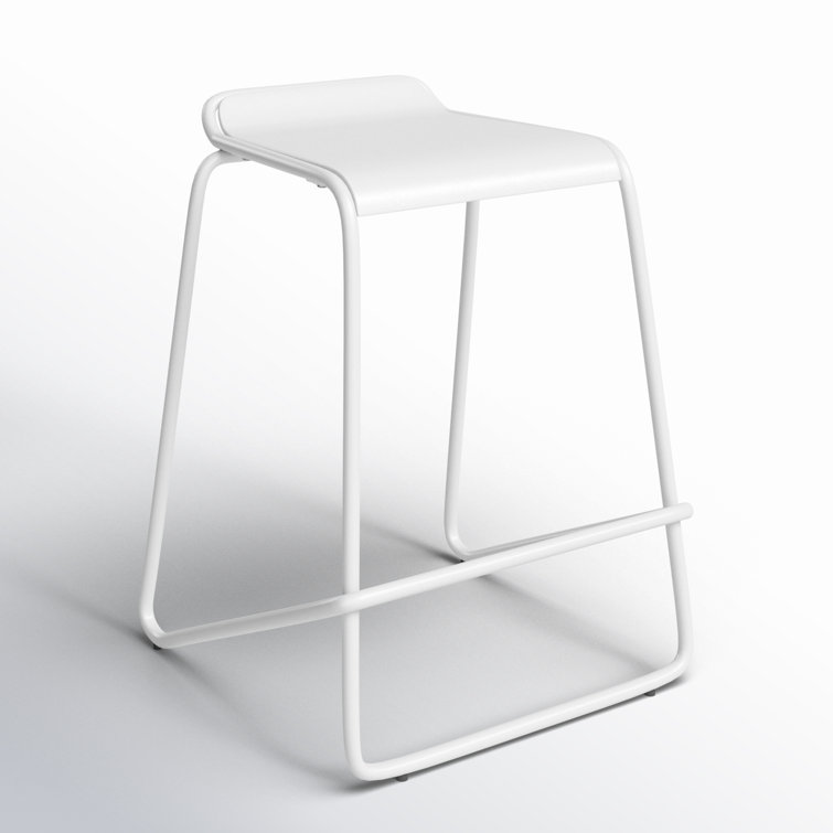 Modern White Molded Plywood 25" Adjustable Backless Counter Stool