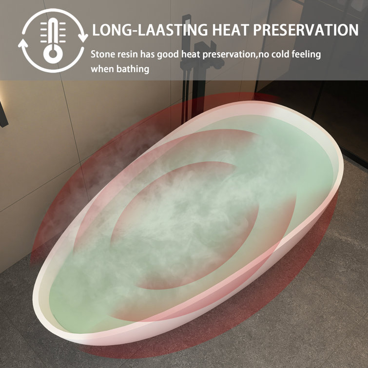 59 in. Matte White Solid Surface Freestanding Soaking Bathtub