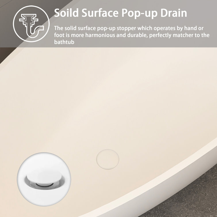 59 in. Matte White Solid Surface Freestanding Soaking Bathtub