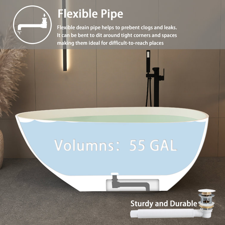59 in. Matte White Solid Surface Freestanding Soaking Bathtub