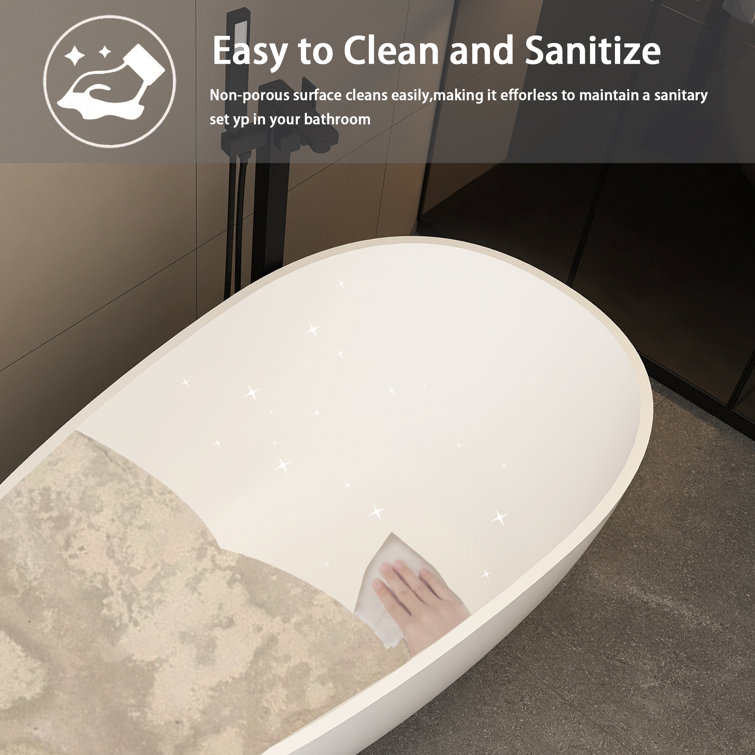 59 in. Matte White Solid Surface Freestanding Soaking Bathtub