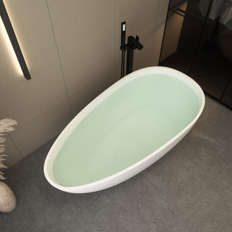59 in. Matte White Solid Surface Freestanding Soaking Bathtub