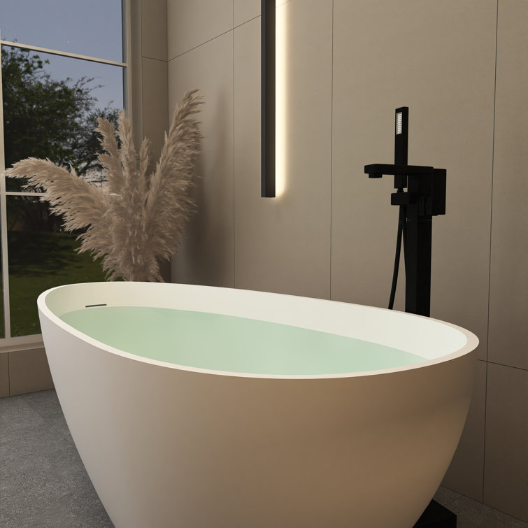 59 in. Matte White Solid Surface Freestanding Soaking Bathtub