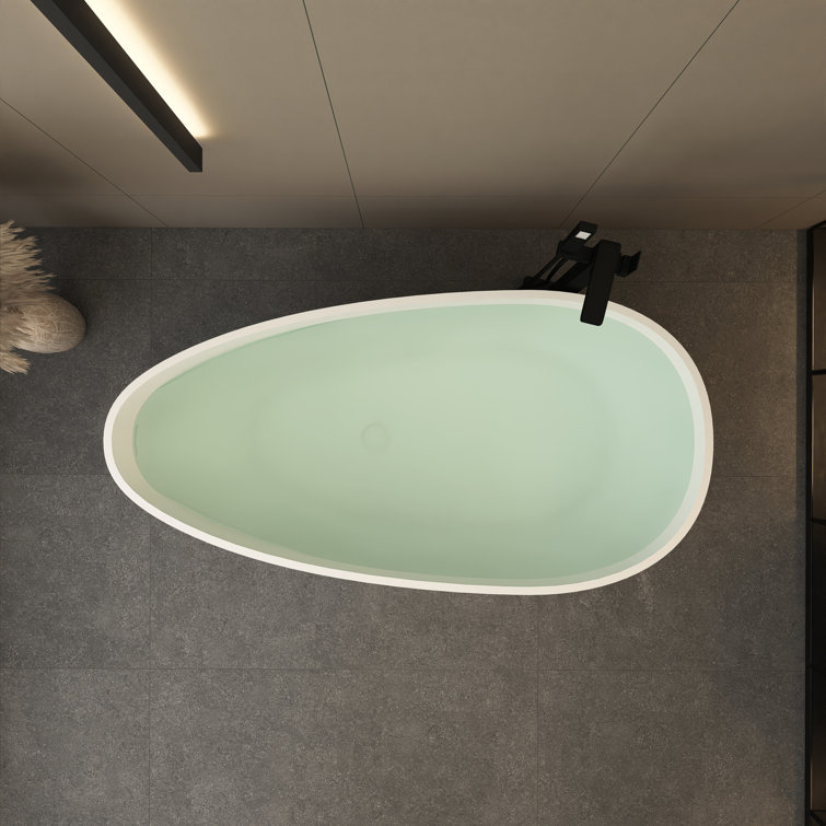 59 in. Matte White Solid Surface Freestanding Soaking Bathtub