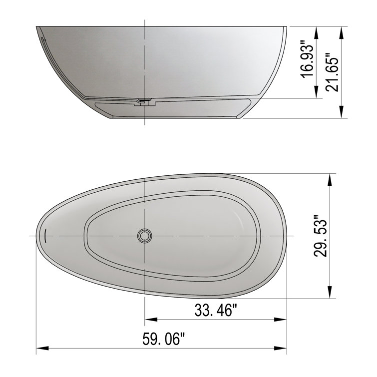 59 in. Matte White Solid Surface Freestanding Soaking Bathtub