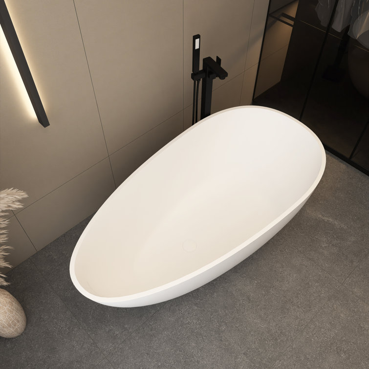 59 in. Matte White Solid Surface Freestanding Soaking Bathtub
