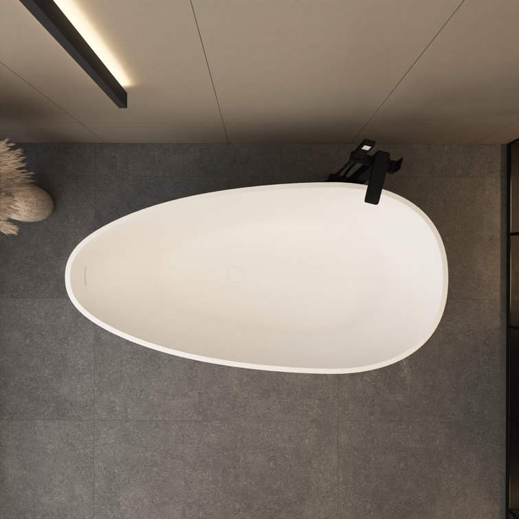 59 in. Matte White Solid Surface Freestanding Soaking Bathtub