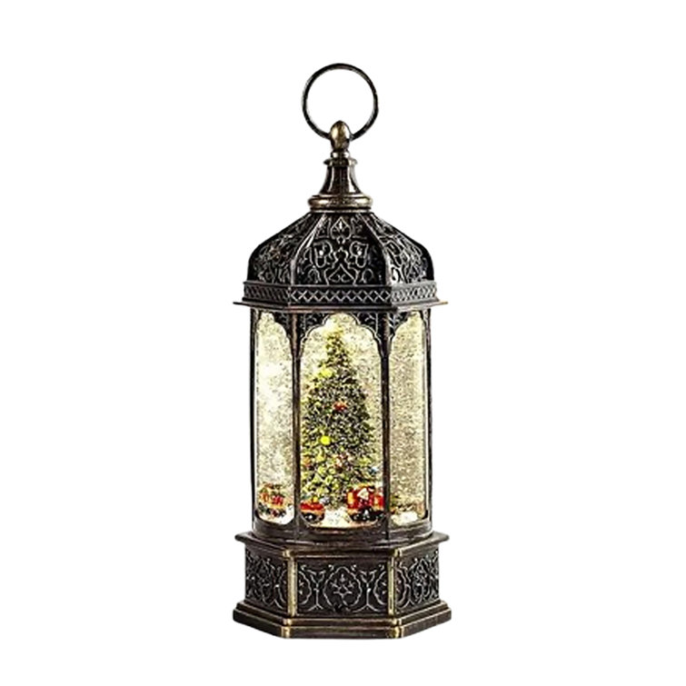 13'' Bronze Christmas Tree Musical Snow Globe Lantern