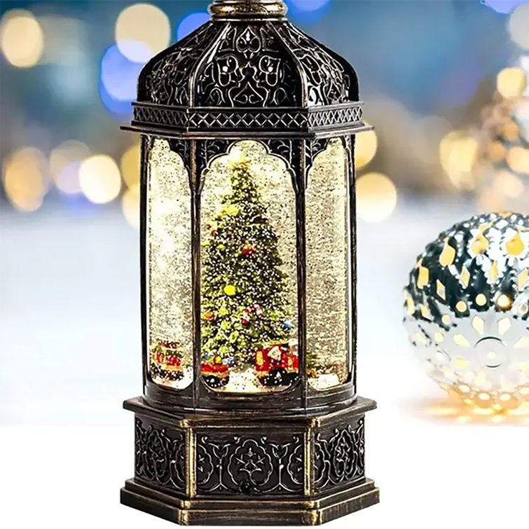 13'' Bronze Christmas Tree Musical Snow Globe Lantern
