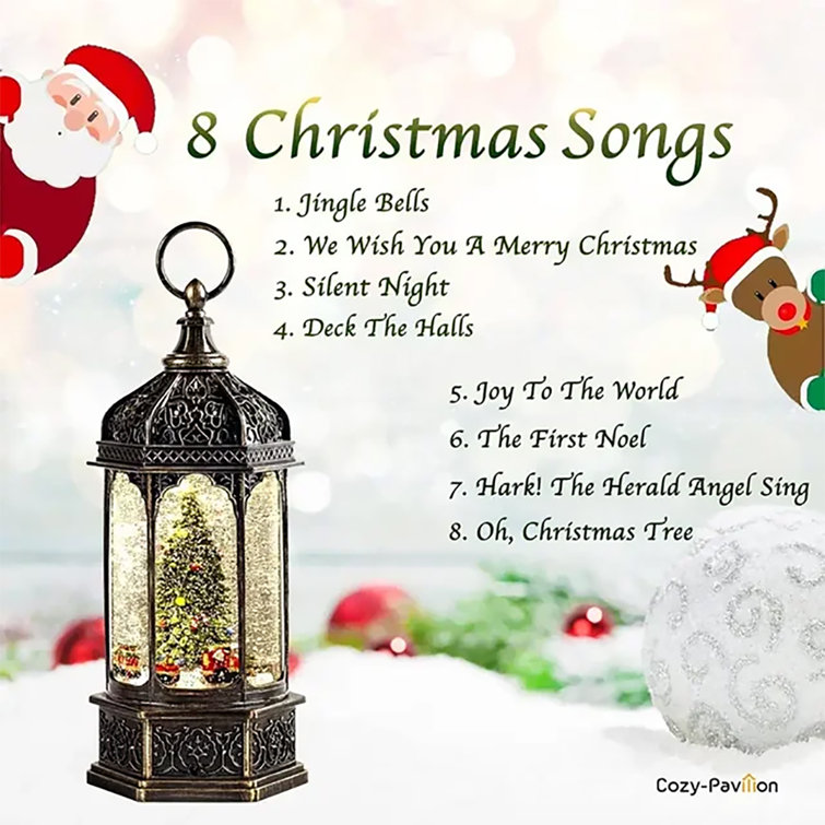 13'' Bronze Christmas Tree Musical Snow Globe Lantern