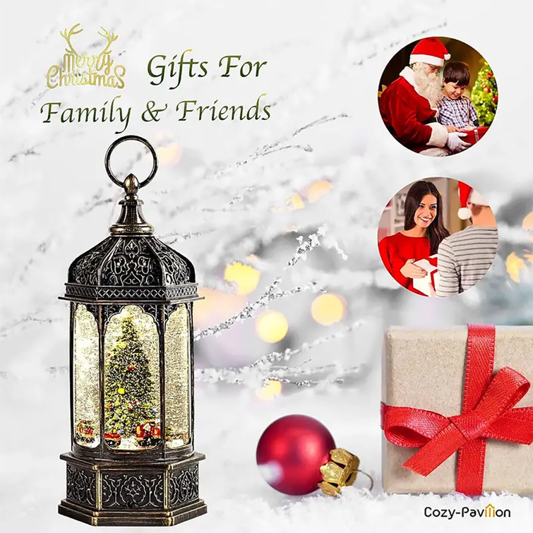 13'' Bronze Christmas Tree Musical Snow Globe Lantern
