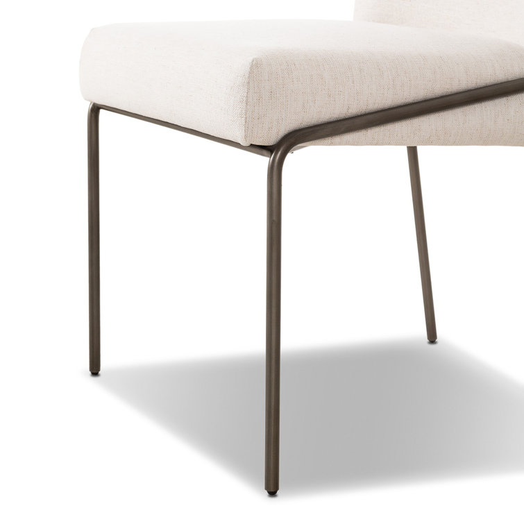 Cream Genuine Leather Upholstered Side Chair with Matte Black Metal Legs