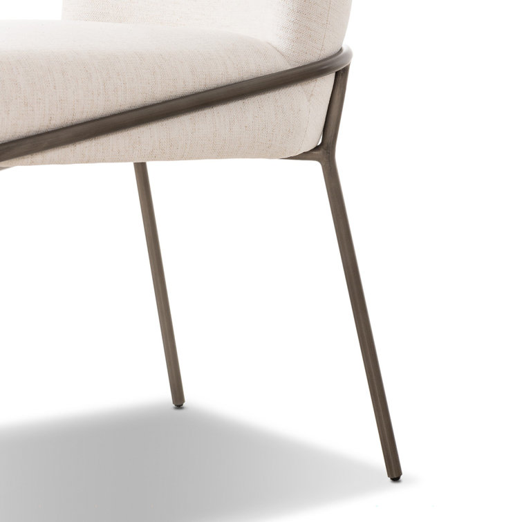 Cream Genuine Leather Upholstered Side Chair with Matte Black Metal Legs