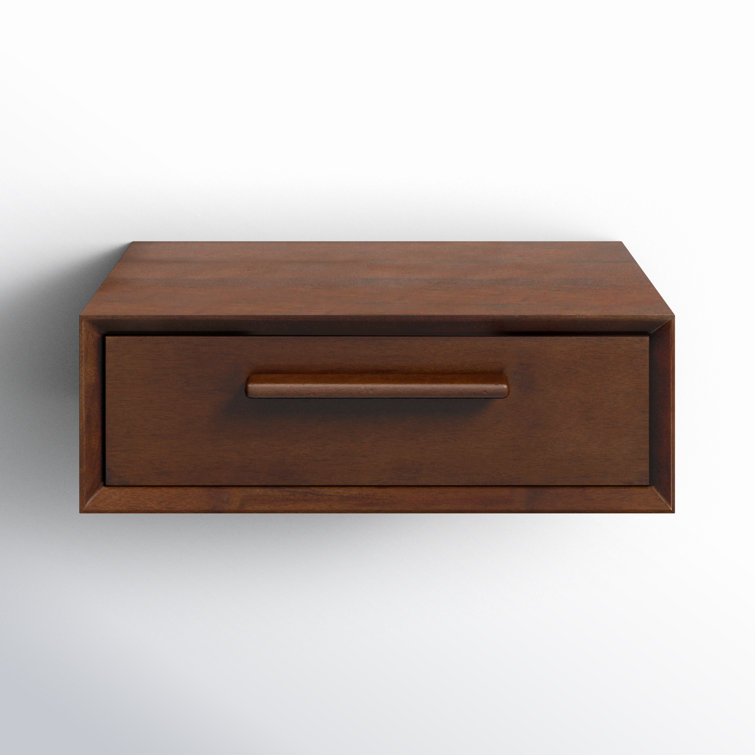 Dark Walnut Mango Wood Floating Wall Shelf with Drawer