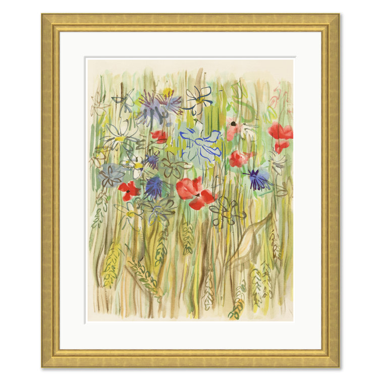 Hand Painted Wildflowers Watercolor Print in Gold Frame