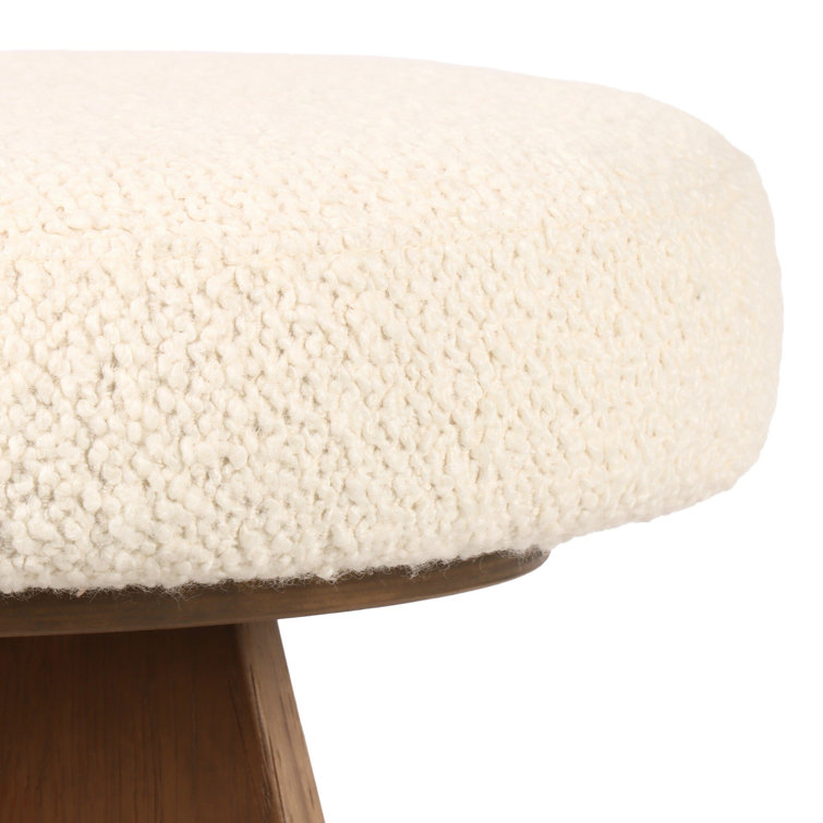 Durham Cream Upholstered Swivel Counter Stool with Wood Pedestal Base