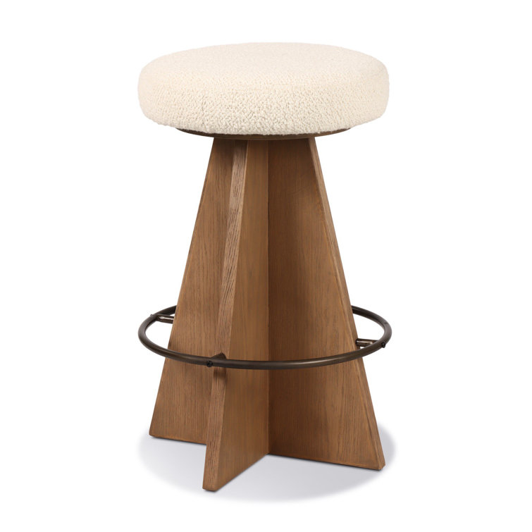 Durham Cream Upholstered Swivel Counter Stool with Wood Pedestal Base