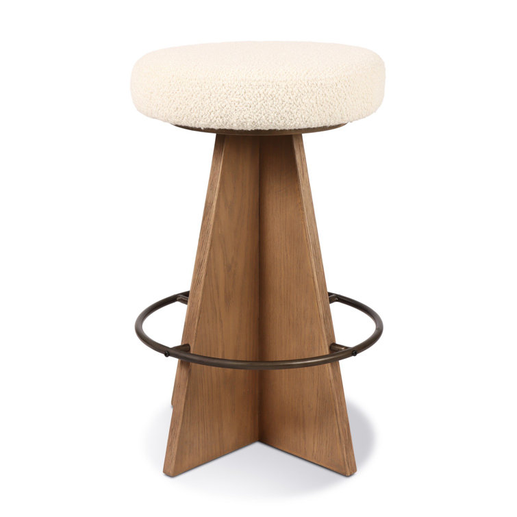 Durham Cream Upholstered Swivel Counter Stool with Wood Pedestal Base