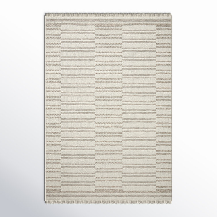 Ivory and Dove Hand-Knotted Geometric Wool Rug, 5'1" x 7'7"