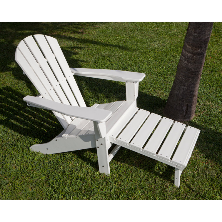 White High-Density Polyethylene Adirondack Chair with Hideaway Ottoman