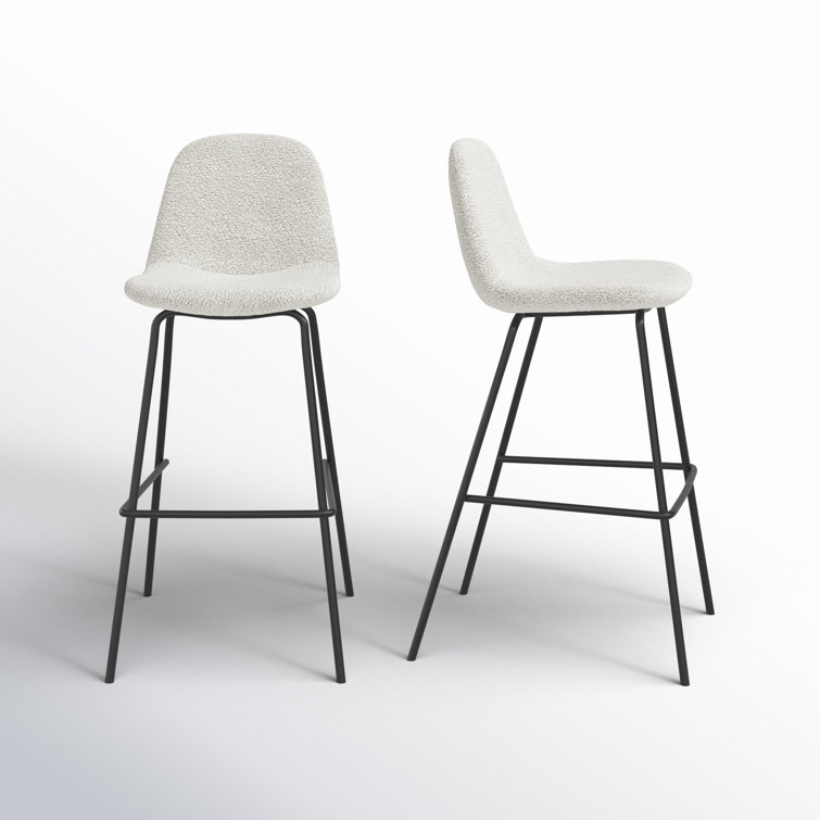 White Boucle Upholstered Counter Stools with Steel Frame, Set of 2