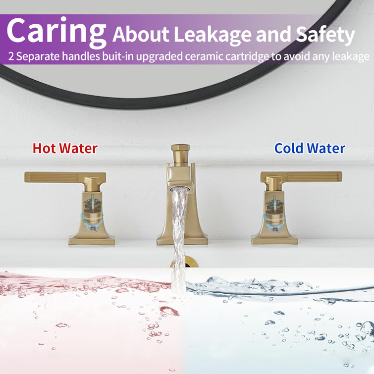 Brushed Gold 2-Handle Widespread Bathroom Faucet with Drain Assembly