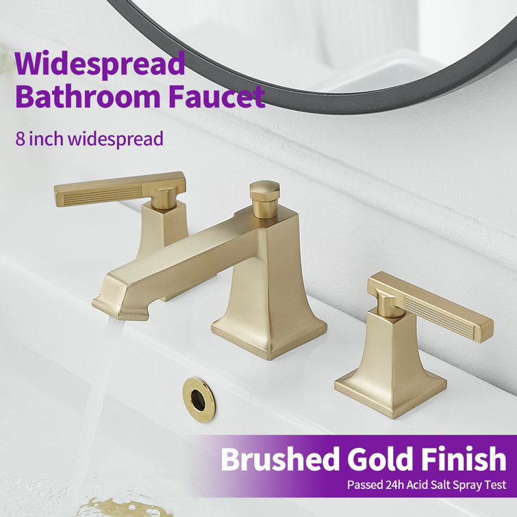 Brushed Gold 2-Handle Widespread Bathroom Faucet with Drain Assembly
