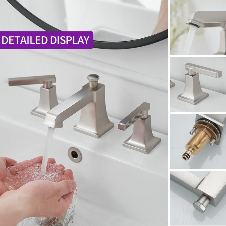 Brushed Nickel Widespread 2-Handle Bathroom Faucet with Drain Assembly