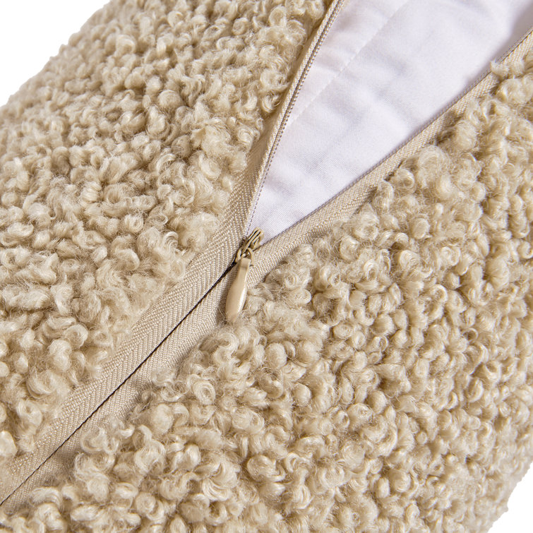 Cream Soft Plush Bouclé Feather Filled Throw Pillow