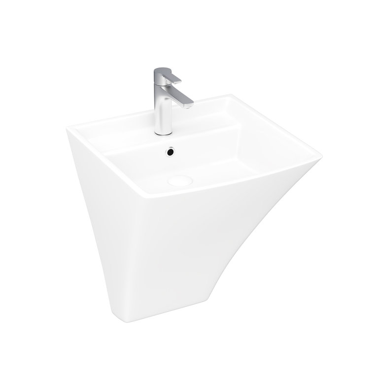 Glossy White Ceramic Wall-Mounted Rectangular Bathroom Sink