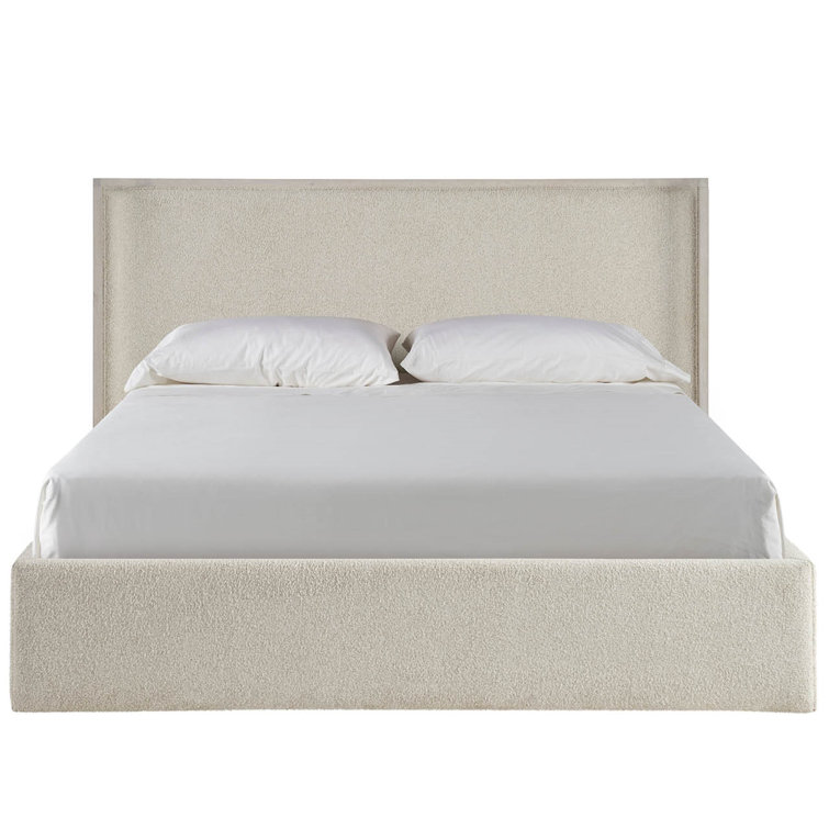 Queen Cream Upholstered Storage Bed with Wood Frame