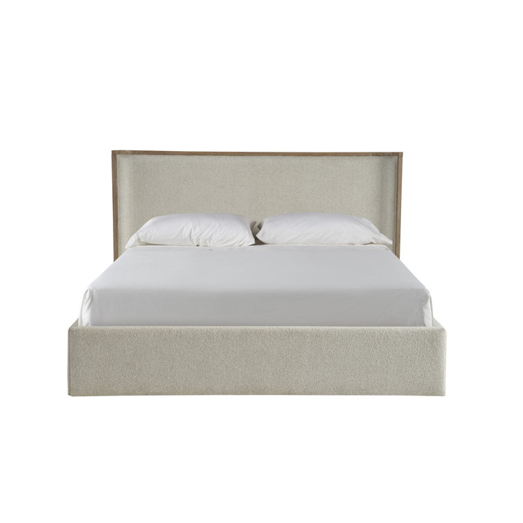Queen Cream Upholstered Storage Bed with Wood Frame